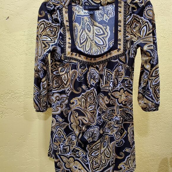 INC blouse womens size small black gold dark square neck retro vegas vibes top - Picture 6 of 6